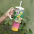 Hawaii Aloha Tropical Leaves and Flower Tumbler With Handle with Polynesian Art Tattoo Rainbow Color - Polynesian Pride