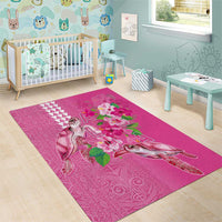 Hawaii Aloha Turtle Hibiscus and Leaves Area Rug with Polynesian and Kakau Tattoos Rose Color - Polynesian Pride