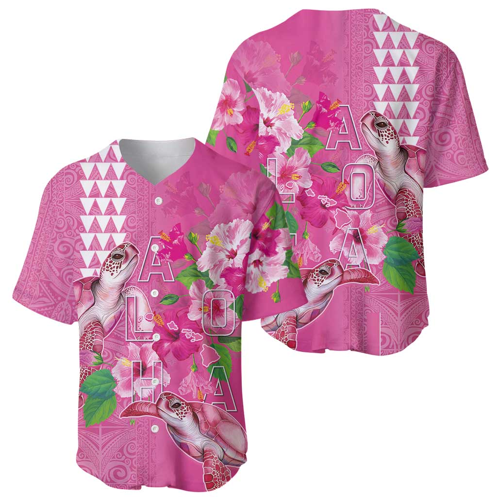 Hawaii Aloha Turtle Hibiscus and Leaves Baseball Jersey with Polynesian and Kakau Tattoos Rose Color LT03 - Polynesian Pride