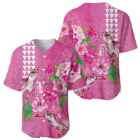 Hawaii Aloha Turtle Hibiscus and Leaves Baseball Jersey with Polynesian and Kakau Tattoos Rose Color LT03 - Polynesian Pride