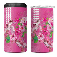 Hawaii Aloha Turtle Hibiscus and Leaves 4 in 1 Can Cooler Tumbler with Polynesian and Kakau Tattoos Rose Color - Polynesian Pride