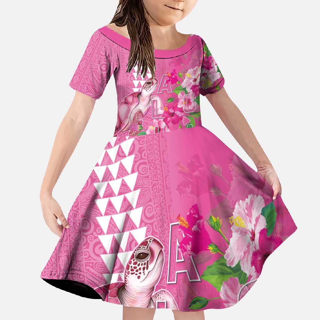 Hawaii Aloha Turtle Hibiscus and Leaves Family Matching Mermaid Dress and Hawaiian Shirt with Polynesian and Kakau Tattoos Rose Color - Polynesian Pride