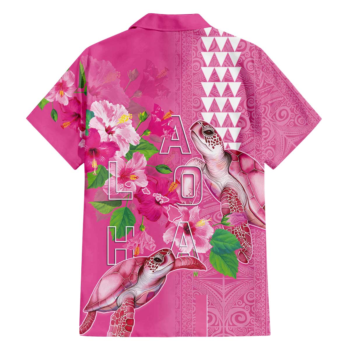 Hawaii Aloha Turtle Hibiscus and Leaves Family Matching Off The Shoulder Long Sleeve Dress and Hawaiian Shirt with Polynesian and Kakau Tattoos Rose Color - Polynesian Pride