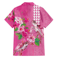 Hawaii Aloha Turtle Hibiscus and Leaves Family Matching Puletasi and Hawaiian Shirt with Polynesian and Kakau Tattoos Rose Color - Polynesian Pride