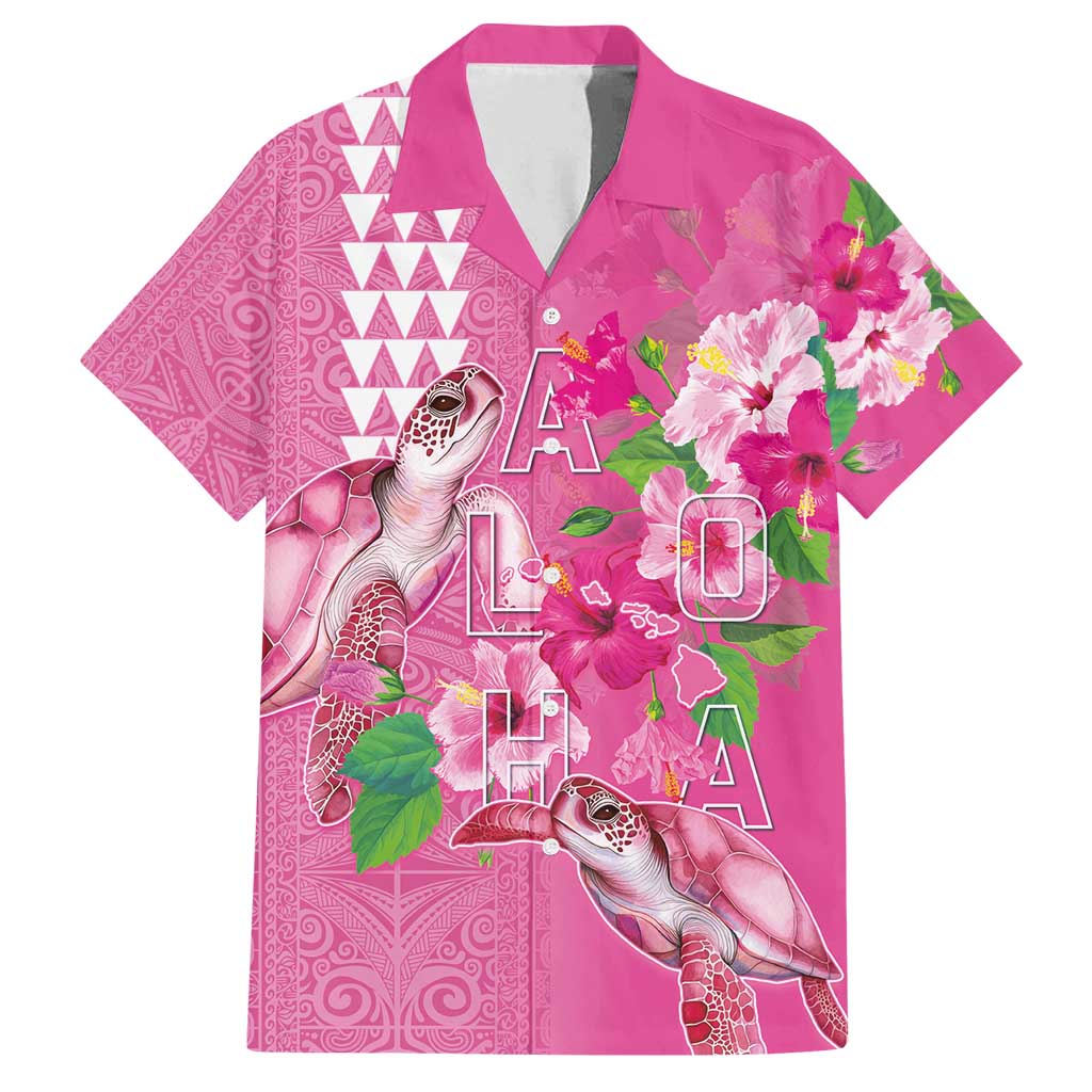 Hawaii Aloha Turtle Hibiscus and Leaves Family Matching Summer Maxi Dress and Hawaiian Shirt with Polynesian and Kakau Tattoos Rose Color - Polynesian Pride