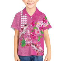 Hawaii Aloha Turtle Hibiscus and Leaves Family Matching Summer Maxi Dress and Hawaiian Shirt with Polynesian and Kakau Tattoos Rose Color - Polynesian Pride