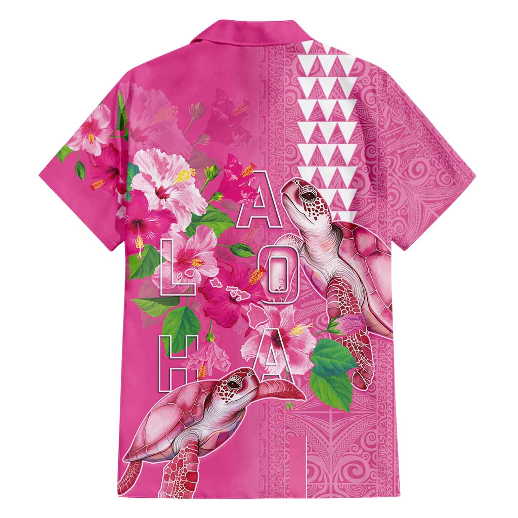 Hawaii Aloha Turtle Hibiscus and Leaves Hawaiian Shirt with Polynesian and Kakau Tattoos Rose Color - Polynesian Pride