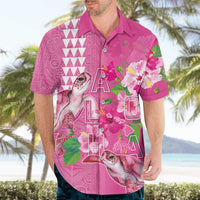 Hawaii Aloha Turtle Hibiscus and Leaves Hawaiian Shirt with Polynesian and Kakau Tattoos Rose Color - Polynesian Pride