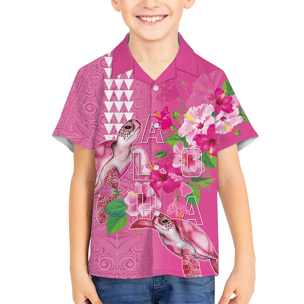Hawaii Aloha Turtle Hibiscus and Leaves Hawaiian Shirt with Polynesian and Kakau Tattoos Rose Color - Polynesian Pride
