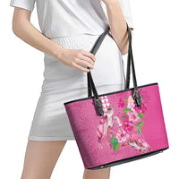 Hawaii Aloha Turtle Hibiscus and Leaves Leather Tote Bag with Polynesian and Kakau Tattoos Rose Color - Polynesian Pride