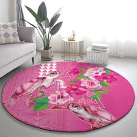 Hawaii Aloha Turtle Hibiscus and Leaves Round Carpet with Polynesian and Kakau Tattoos Rose Color LT03 - Polynesian Pride
