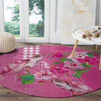 Hawaii Aloha Turtle Hibiscus and Leaves Round Carpet with Polynesian and Kakau Tattoos Rose Color LT03 - Polynesian Pride