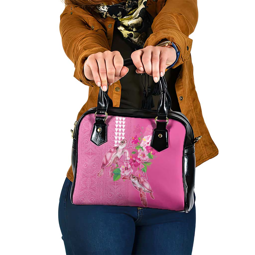 Hawaii Aloha Turtle Hibiscus and Leaves Shoulder Handbag with Polynesian and Kakau Tattoos Rose Color LT03 One Size Pink - Polynesian Pride