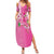 Hawaii Aloha Turtle Hibiscus and Leaves Summer Maxi Dress with Polynesian and Kakau Tattoos Rose Color - Polynesian Pride