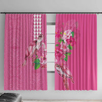 Hawaii Aloha Turtle Hibiscus and Leaves Window Curtain with Polynesian and Kakau Tattoos Rose Color LT03 With Hooks Pink - Polynesian Pride