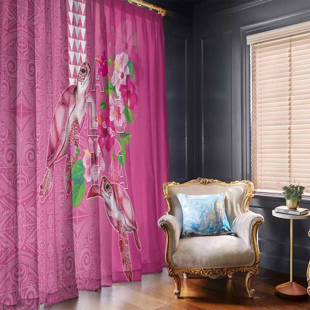 Hawaii Aloha Turtle Hibiscus and Leaves Window Curtain with Polynesian and Kakau Tattoos Rose Color LT03 - Polynesian Pride