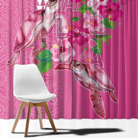 Hawaii Aloha Turtle Hibiscus and Leaves Window Curtain with Polynesian and Kakau Tattoos Rose Color LT03 - Polynesian Pride