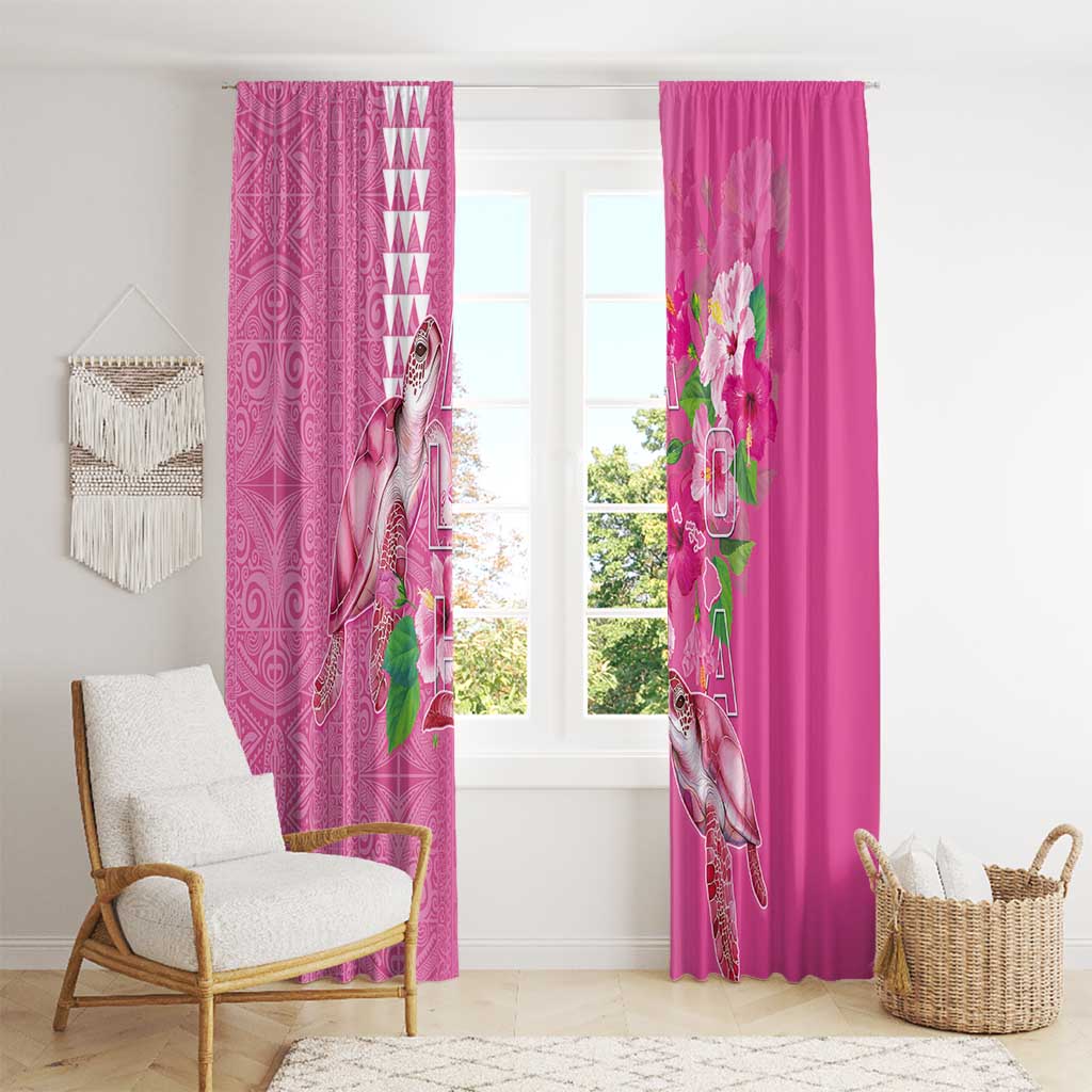 Hawaii Aloha Turtle Hibiscus and Leaves Window Curtain with Polynesian and Kakau Tattoos Rose Color LT03 - Polynesian Pride