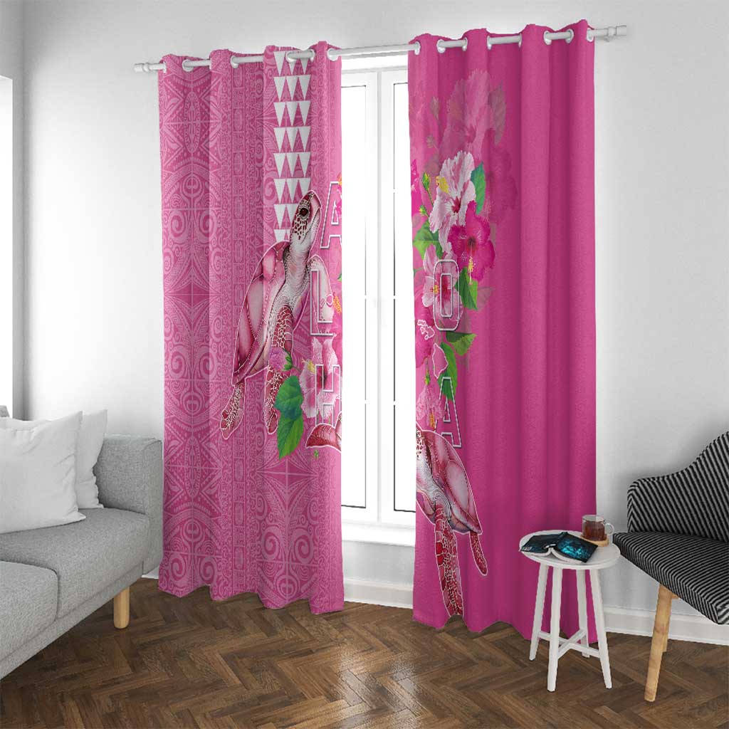 Hawaii Aloha Turtle Hibiscus and Leaves Window Curtain with Polynesian and Kakau Tattoos Rose Color LT03 With Grommets Pink - Polynesian Pride