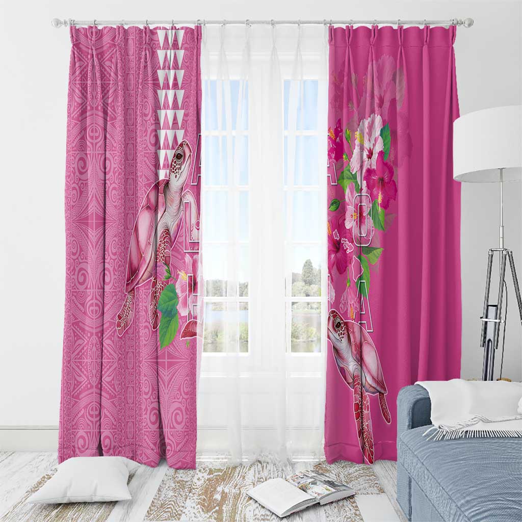 Hawaii Aloha Turtle Hibiscus and Leaves Window Curtain with Polynesian and Kakau Tattoos Rose Color LT03 - Polynesian Pride