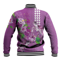 Hawaii Aloha Turtle Hibiscus and Leaves Baseball Jacket with Polynesian and Kakau Tattoos Lilac Color - Polynesian Pride