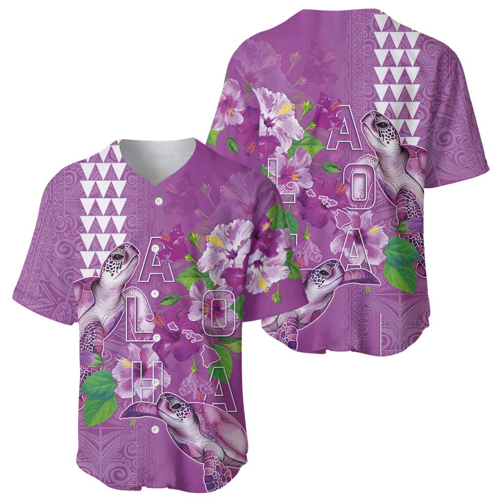 Hawaii Aloha Turtle Hibiscus and Leaves Baseball Jersey with Polynesian and Kakau Tattoos Lilac Color LT03 - Polynesian Pride