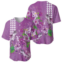 Hawaii Aloha Turtle Hibiscus and Leaves Baseball Jersey with Polynesian and Kakau Tattoos Lilac Color LT03 - Polynesian Pride