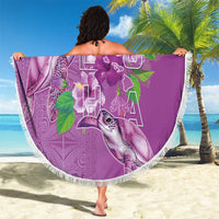 Hawaii Aloha Turtle Hibiscus and Leaves Beach Blanket with Polynesian and Kakau Tattoos Lilac Color - Polynesian Pride