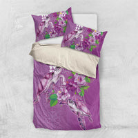 Hawaii Aloha Turtle Hibiscus and Leaves Bedding Set with Polynesian and Kakau Tattoos Lilac Color - Polynesian Pride