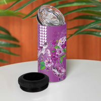 Hawaii Aloha Turtle Hibiscus and Leaves 4 in 1 Can Cooler Tumbler with Polynesian and Kakau Tattoos Lilac Color - Polynesian Pride