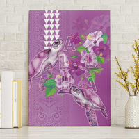 Hawaii Aloha Turtle Hibiscus and Leaves Canvas Wall Art with Polynesian and Kakau Tattoos Lilac Color - Polynesian Pride