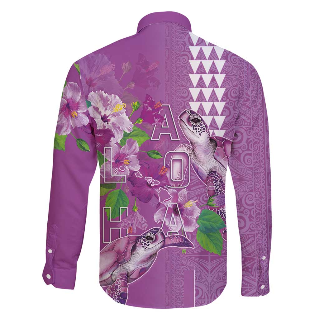 Hawaii Aloha Turtle Hibiscus and Leaves Family Matching Long Sleeve Bodycon Dress and Hawaiian Shirt with Polynesian and Kakau Tattoos Lilac Color - Polynesian Pride