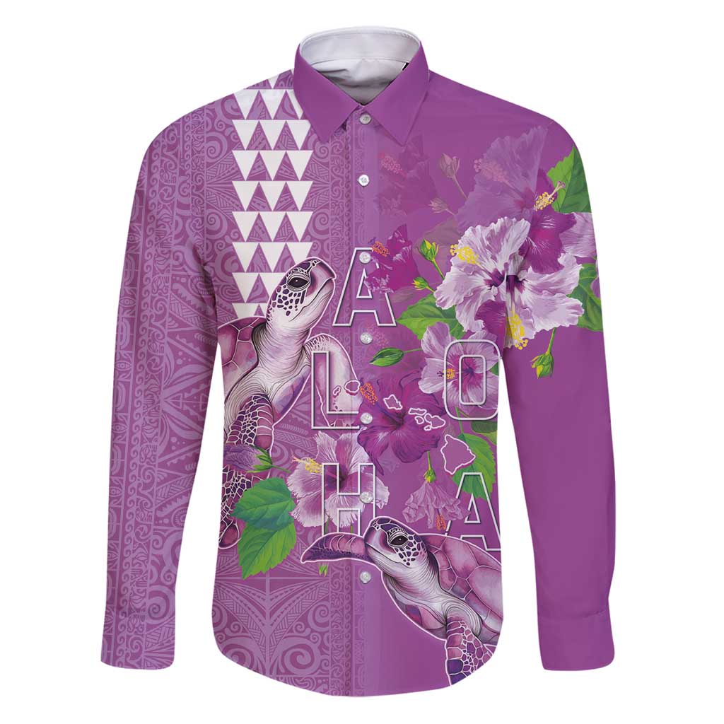 Hawaii Aloha Turtle Hibiscus and Leaves Family Matching Puletasi and Hawaiian Shirt with Polynesian and Kakau Tattoos Lilac Color - Polynesian Pride