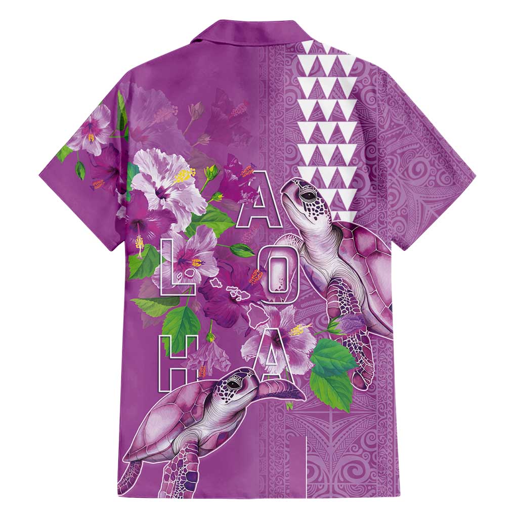 Hawaii Aloha Turtle Hibiscus and Leaves Family Matching Short Sleeve Bodycon Dress and Hawaiian Shirt with Polynesian and Kakau Tattoos Lilac Color - Polynesian Pride