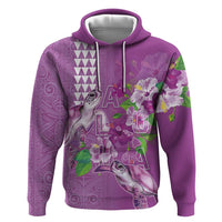 Hawaii Aloha Turtle Hibiscus and Leaves Hoodie with Polynesian and Kakau Tattoos Lilac Color - Polynesian Pride