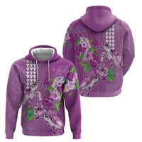 Hawaii Aloha Turtle Hibiscus and Leaves Hoodie with Polynesian and Kakau Tattoos Lilac Color - Polynesian Pride