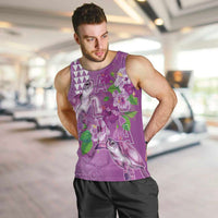 Hawaii Aloha Turtle Hibiscus and Leaves Men Tank Top with Polynesian and Kakau Tattoos Lilac Color LT03 Purple - Polynesian Pride