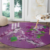Hawaii Aloha Turtle Hibiscus and Leaves Round Carpet with Polynesian and Kakau Tattoos Lilac Color LT03 - Polynesian Pride