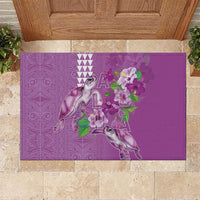 Hawaii Aloha Turtle Hibiscus and Leaves Rubber Doormat with Polynesian and Kakau Tattoos Lilac Color - Polynesian Pride
