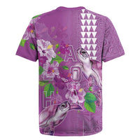 Hawaii Aloha Turtle Hibiscus and Leaves Rugby Jersey with Polynesian and Kakau Tattoos Lilac Color - Polynesian Pride