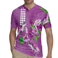Hawaii Aloha Turtle Hibiscus and Leaves Rugby Jersey with Polynesian and Kakau Tattoos Lilac Color - Polynesian Pride
