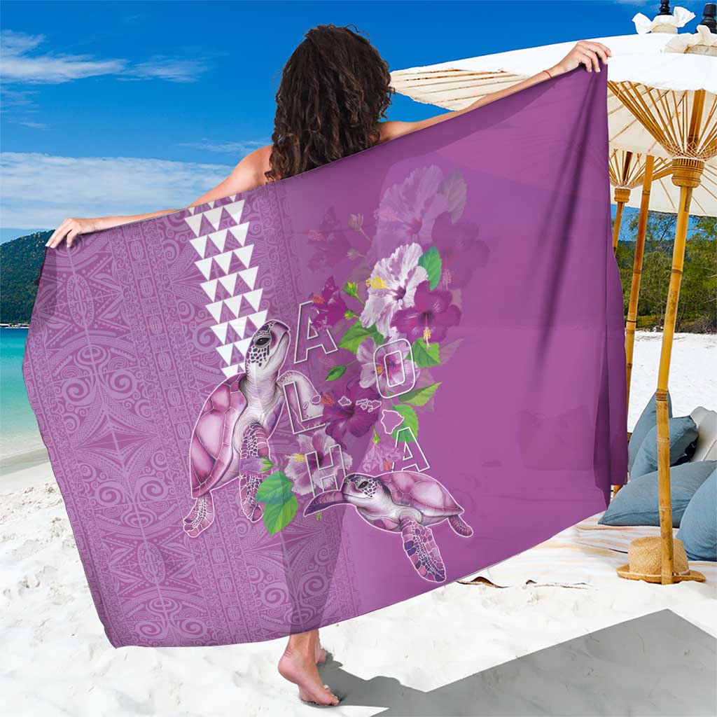 Hawaii Aloha Turtle Hibiscus and Leaves Sarong with Polynesian and Kakau Tattoos Lilac Color - Polynesian Pride