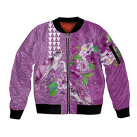 Hawaii Aloha Turtle Hibiscus and Leaves Sleeve Zip Bomber Jacket with Polynesian and Kakau Tattoos Lilac Color - Polynesian Pride