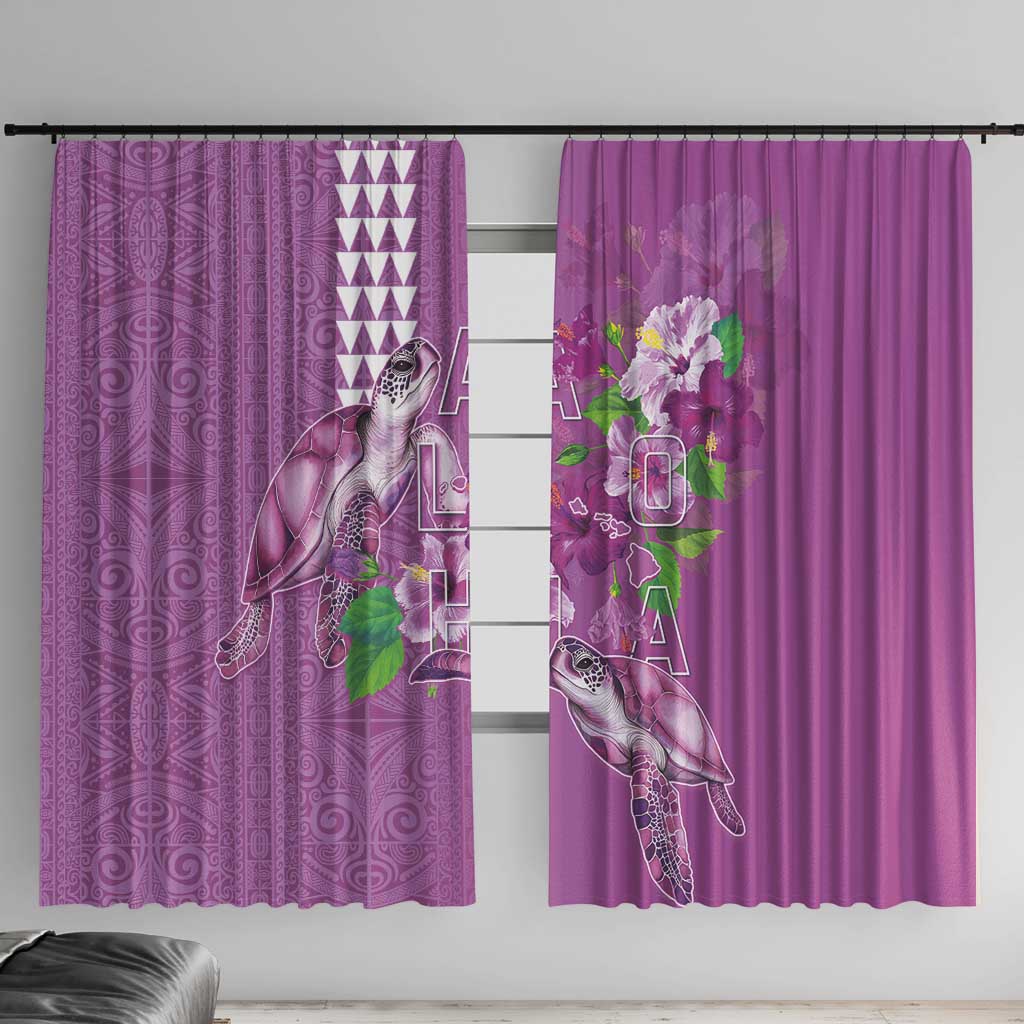 Hawaii Aloha Turtle Hibiscus and Leaves Window Curtain with Polynesian and Kakau Tattoos Lilac Color LT03 With Hooks Purple - Polynesian Pride