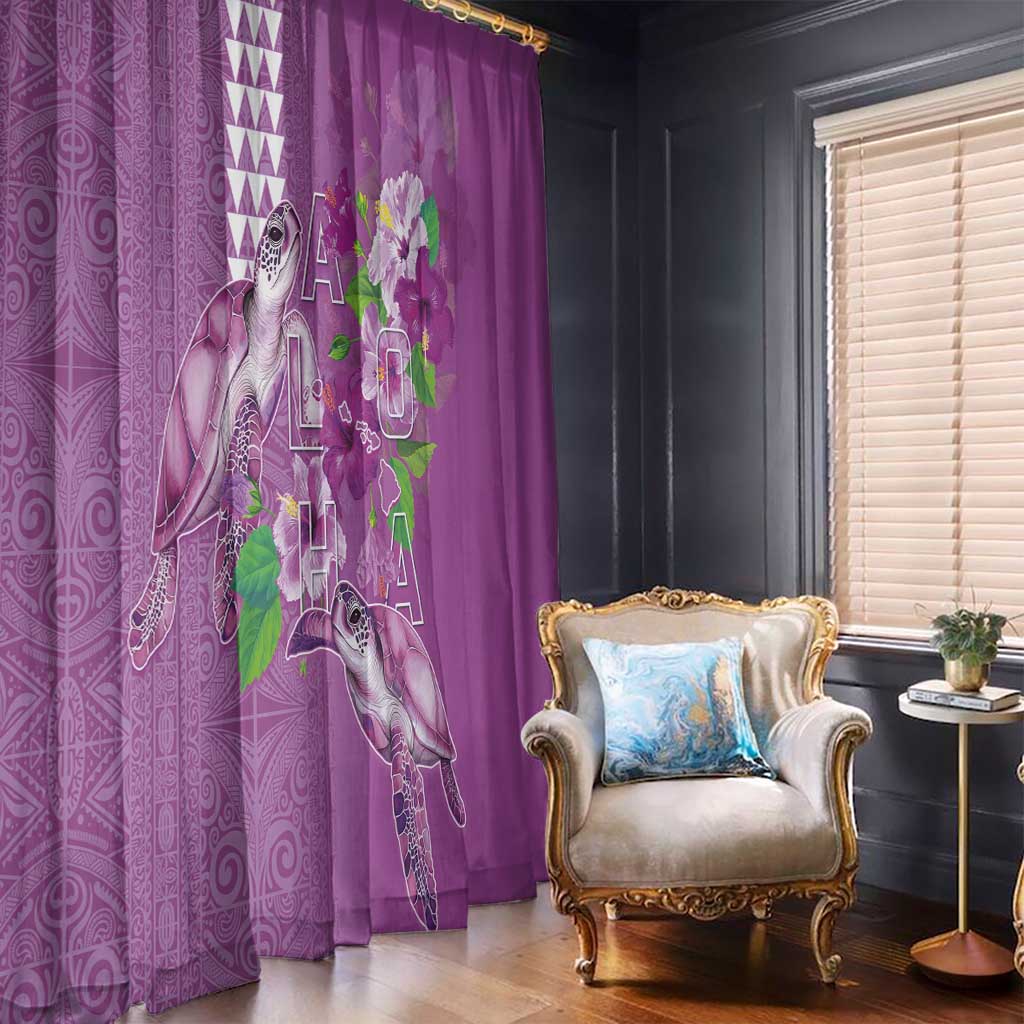 Hawaii Aloha Turtle Hibiscus and Leaves Window Curtain with Polynesian and Kakau Tattoos Lilac Color LT03 - Polynesian Pride