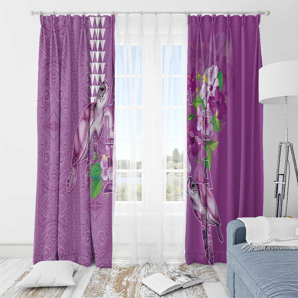 Hawaii Aloha Turtle Hibiscus and Leaves Window Curtain with Polynesian and Kakau Tattoos Lilac Color LT03 - Polynesian Pride