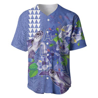 Hawaii Aloha Turtle Hibiscus and Leaves Baseball Jersey with Polynesian and Kakau Tattoos Denim Color LT03 Blue - Polynesian Pride