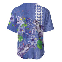 Hawaii Aloha Turtle Hibiscus and Leaves Baseball Jersey with Polynesian and Kakau Tattoos Denim Color LT03 - Polynesian Pride