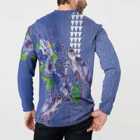 Hawaii Aloha Turtle Hibiscus and Leaves Button Sweatshirt with Polynesian and Kakau Tattoos Denim Color - Polynesian Pride