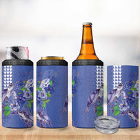 Hawaii Aloha Turtle Hibiscus and Leaves 4 in 1 Can Cooler Tumbler with Polynesian and Kakau Tattoos Denim Color - Polynesian Pride